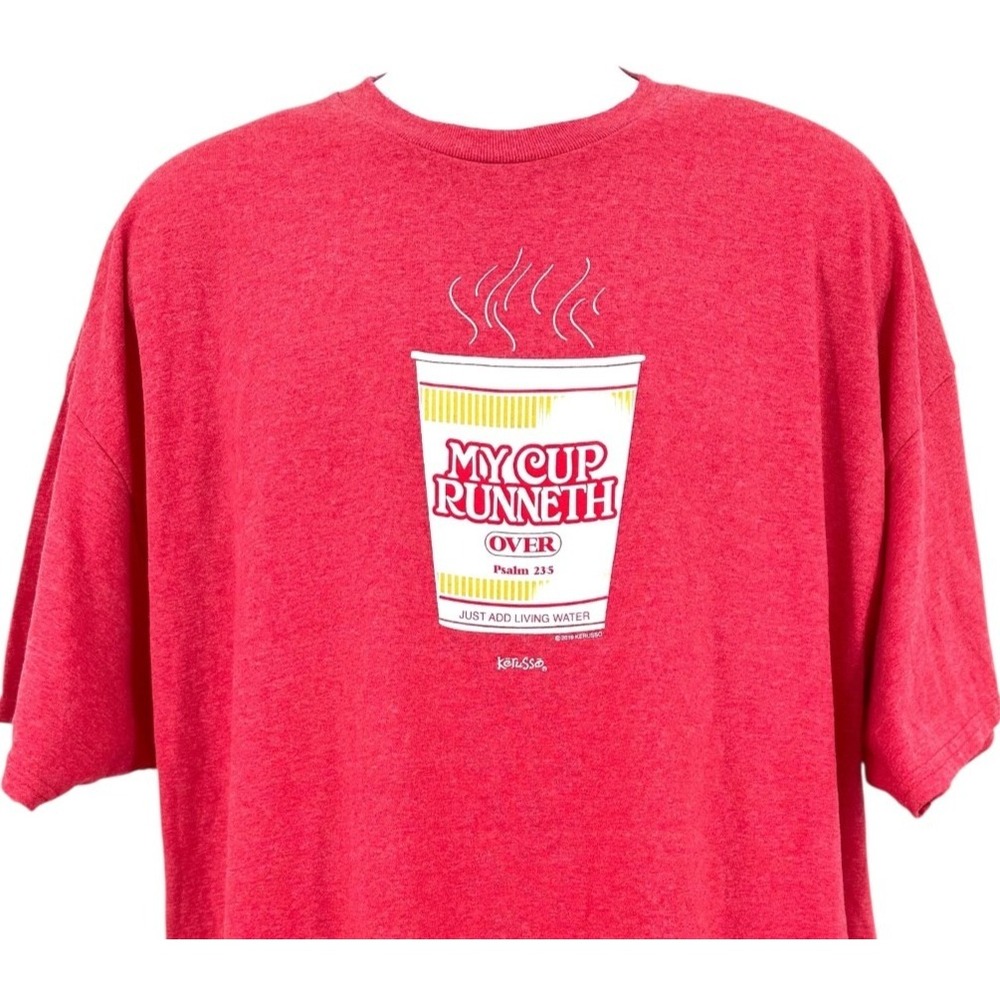 KERUSSO Men's 2X Red My Cup Runneth Over Psalm 23:5 Graphic Crewneck T-Shirt